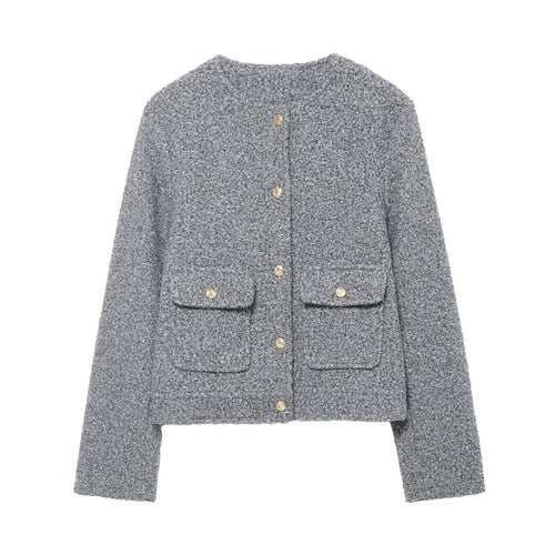 Damen Bouclé-Boxy-Jacke mit goldenen Knöpfen und aufgesetzten Taschen Drune