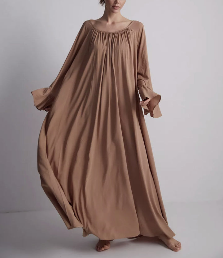 Damen Elegantes Maxi-Nachtkleid mit weiten Rüschensäumen und fließendem Schnitt Drune