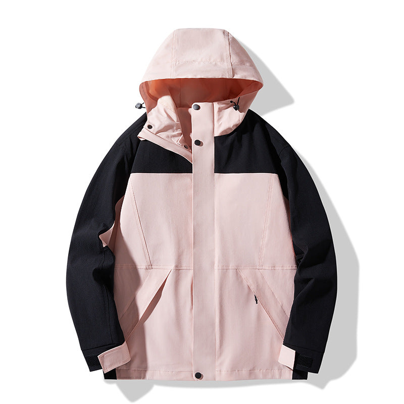 Herren Technische Colorblock Softshell‑Regenjacke mit verstellbarer Kapuze Drune