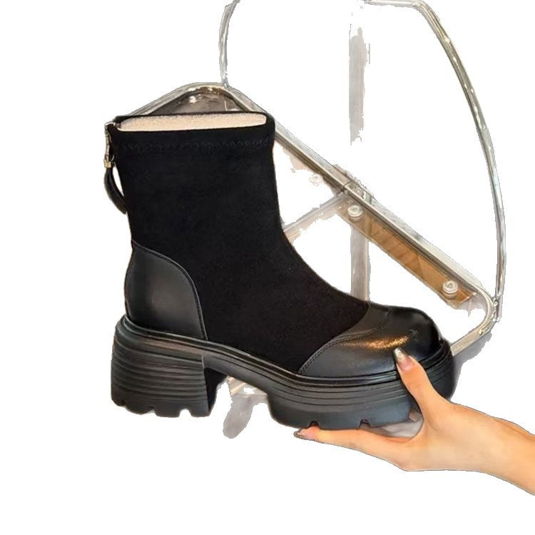 Damen Modische Stiefeletten mit Blockabsatz Drune