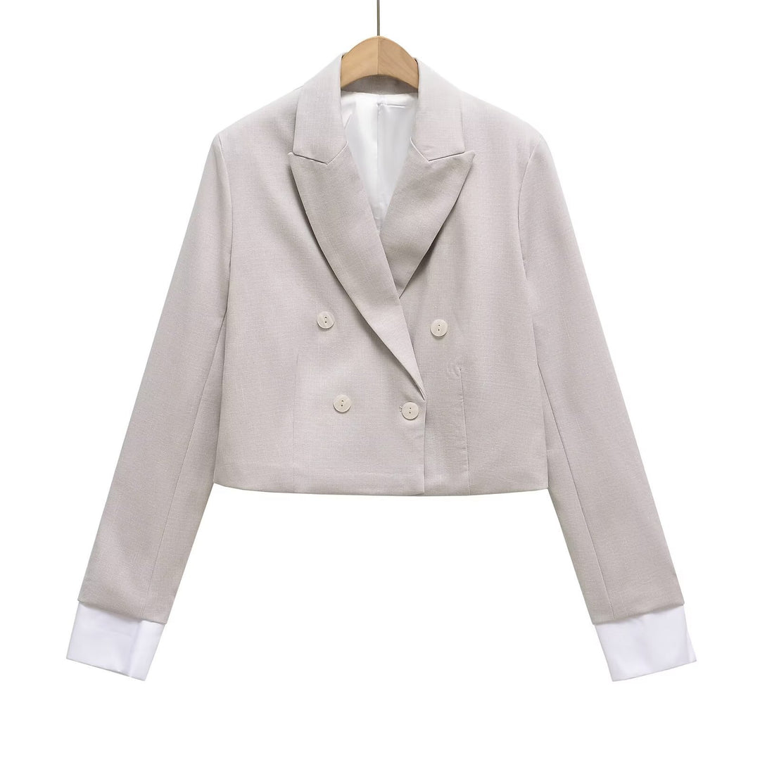 Damen Cropped Doppelreiher-Blazer mit Reverskragen Drune
