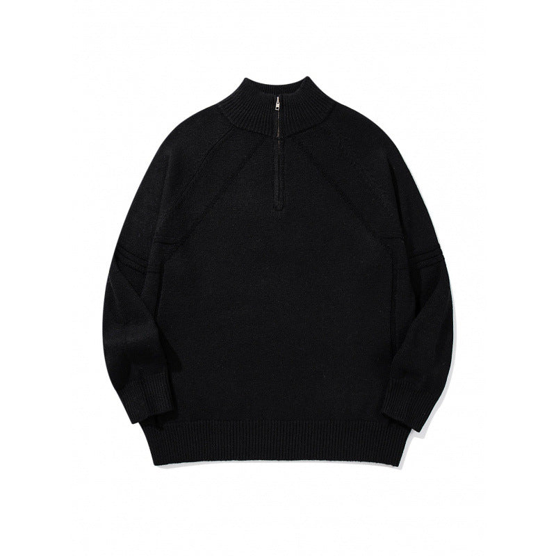 Unisex Strick-Halbzip-Pullover mit hohem Rippkragen und Raglanärmeln Drune
