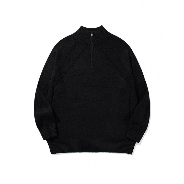Unisex Strick-Halbzip-Pullover mit hohem Rippkragen und Raglanärmeln Drune