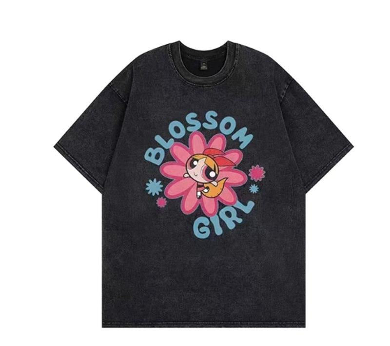 Damen T-Shirt mit angepasstem Powerpuff Girls Grafikdruck Drune