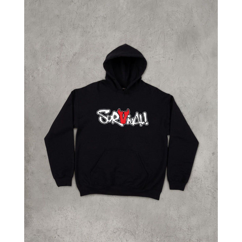 Unisex nan Kapuzensweatshirt mit Used-Frontdruck und Kängurutasche Drune