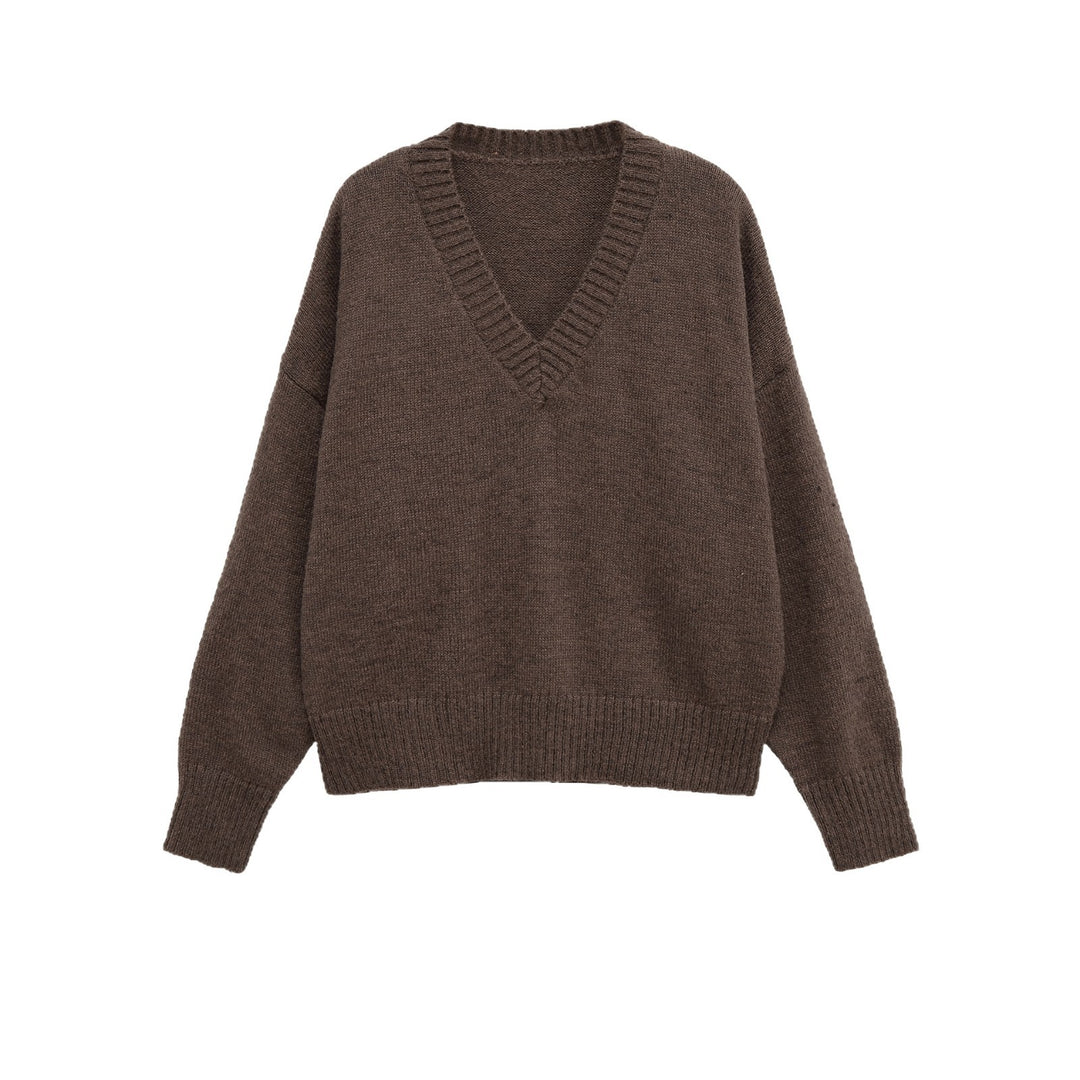 Damen V-Ausschnitt Strickpullover mit lässigem Schnitt Drune