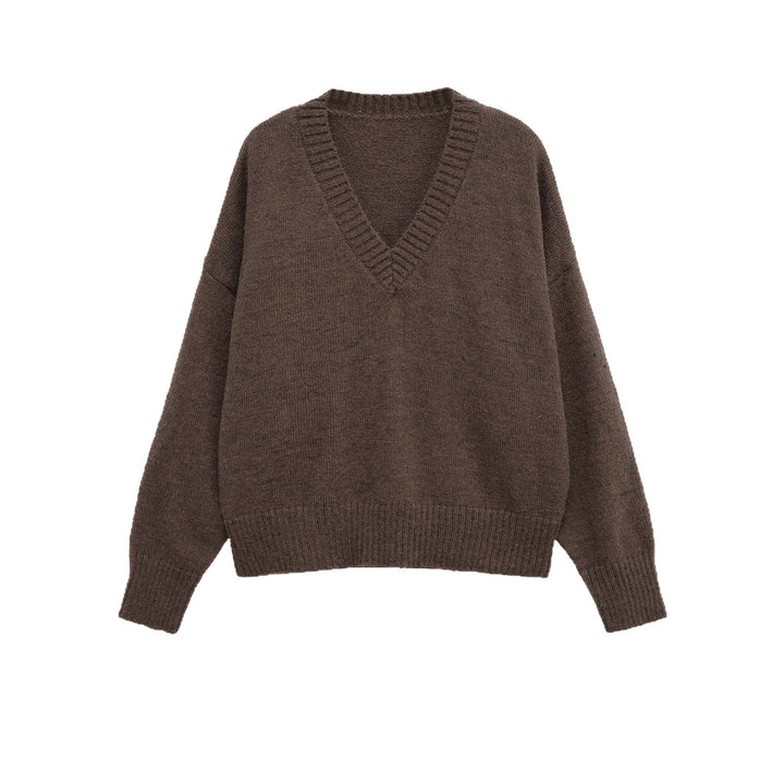 Damen V-Ausschnitt Strickpullover mit lässigem Schnitt Drune