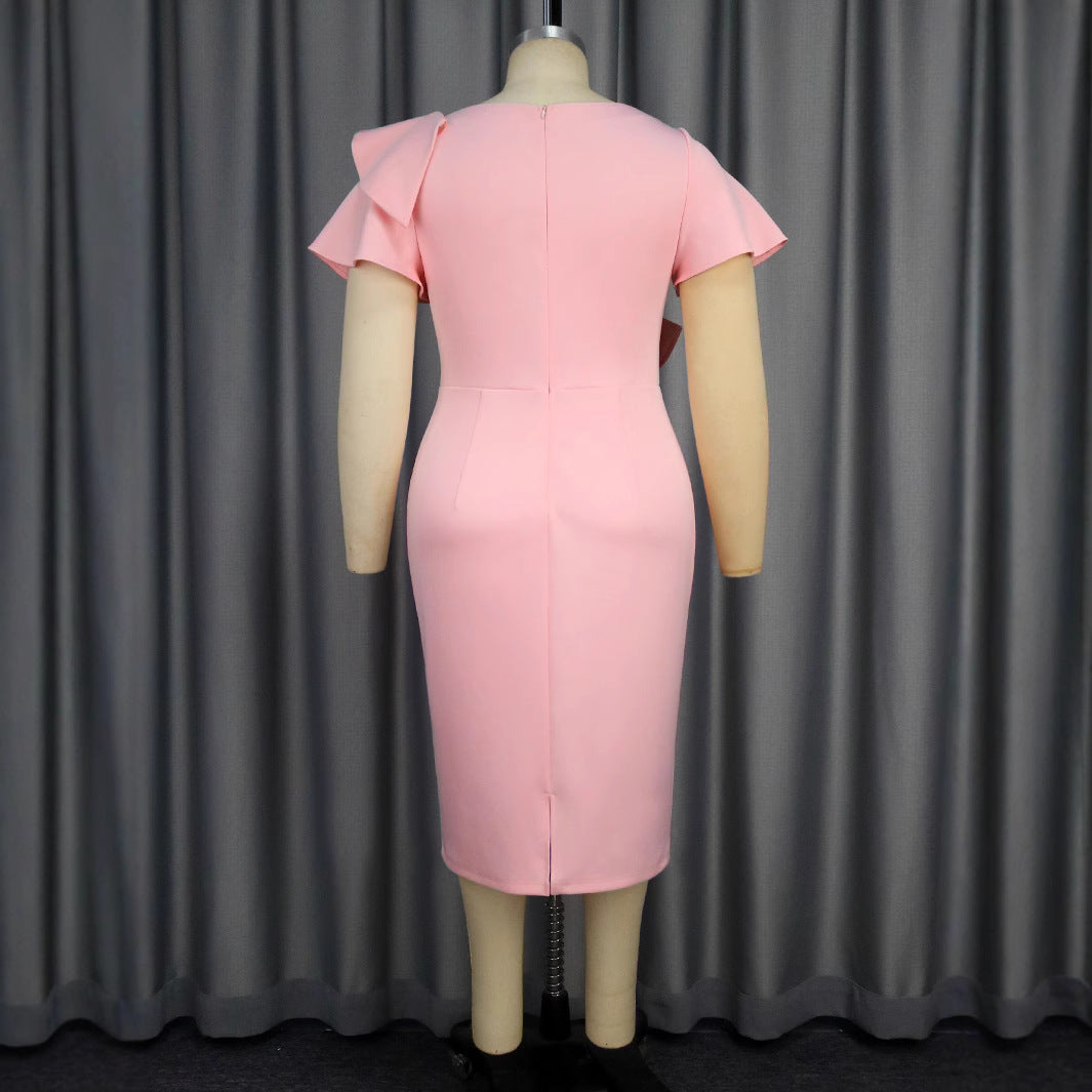 Damen Figurbetontes Kleid mit Rüschendetails und Taillengürtel Drune