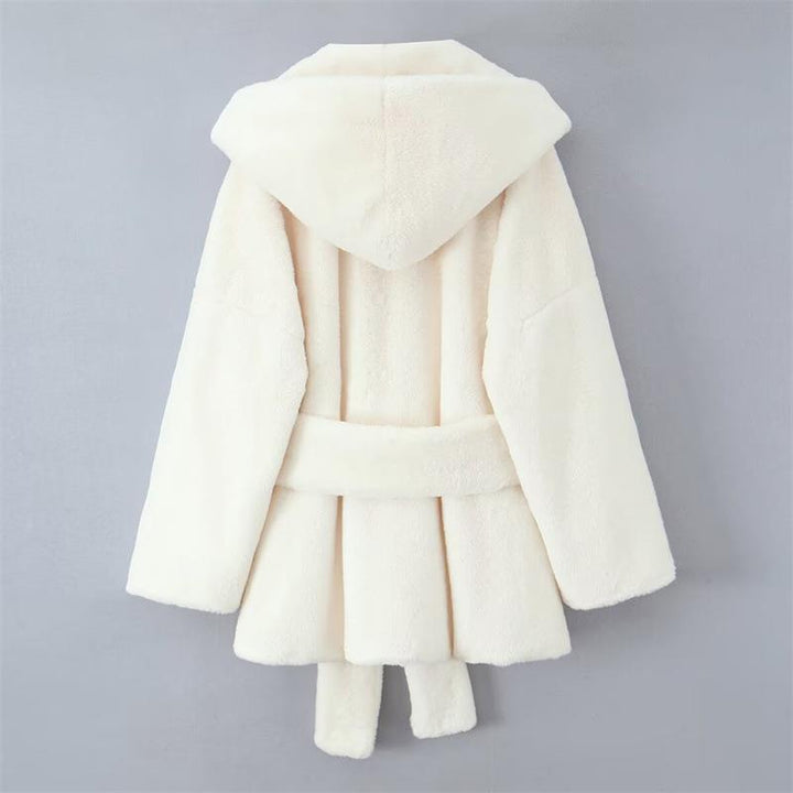 Damen Kapuzenjacke aus kuscheligem Material mit taillierbarem Gürtel und praktischen Taschen Drune