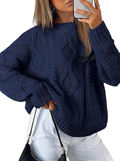 Damen Oversize-Zopfmuster-Pullover aus grobem Strick Drune