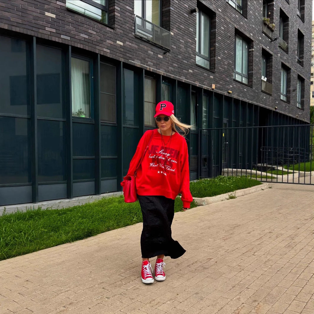 Damen Sportliches Sweatshirt mit auffälligem Schriftzug und lässigem Schnitt Drune