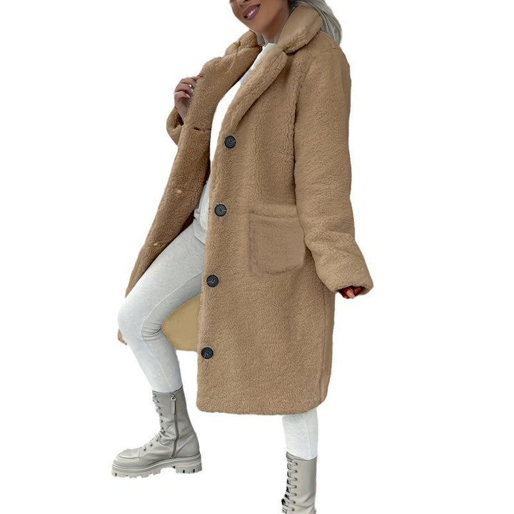 Damen Kuscheliger Fleece-Mantel mit Taschen und Knopfverschluss Drune