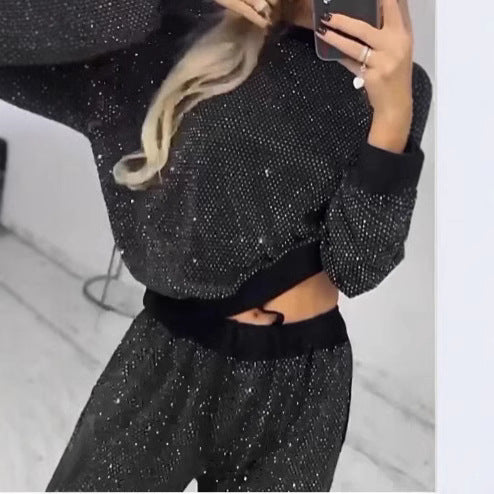 Damen funkelndes Lounge-Outfit mit elastischem Bund und modernem Schnitt Drune