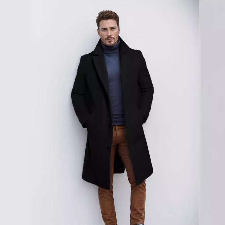 Herren eleganter Langmantel mit strukturiertem Obermaterial und praktischen Taschen Drune
