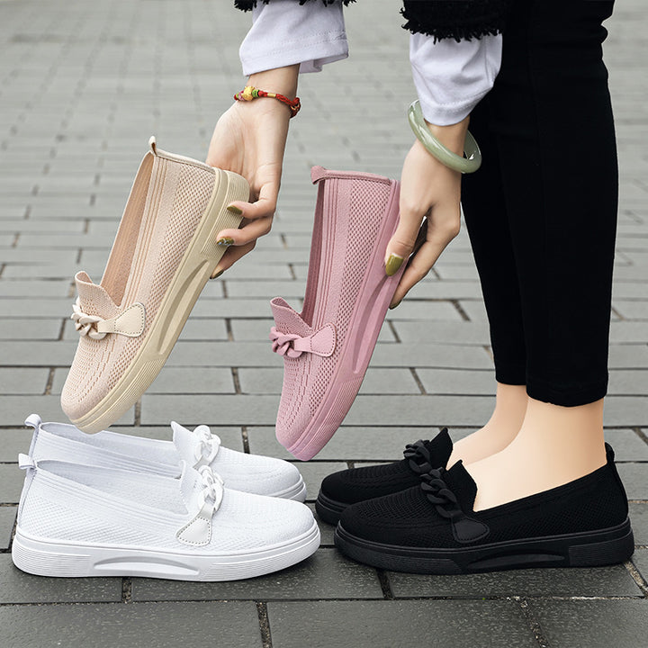 Damen nan komfortabler Strick-Slip-On Loafer mit elastischem Einstieg, dekorativer Kettenapplikation und stoßdämpfender EVA-Leichtsohle Drune