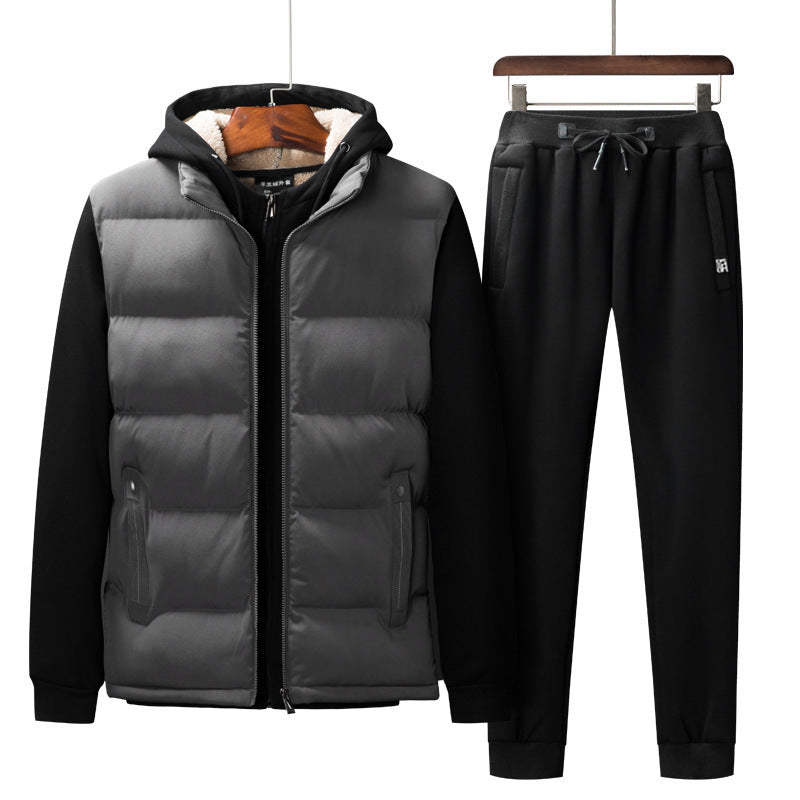 Herren Wattierte Kapuzenweste mit Fleecefutter und schmal geschnittene Jogginghose Set Drune