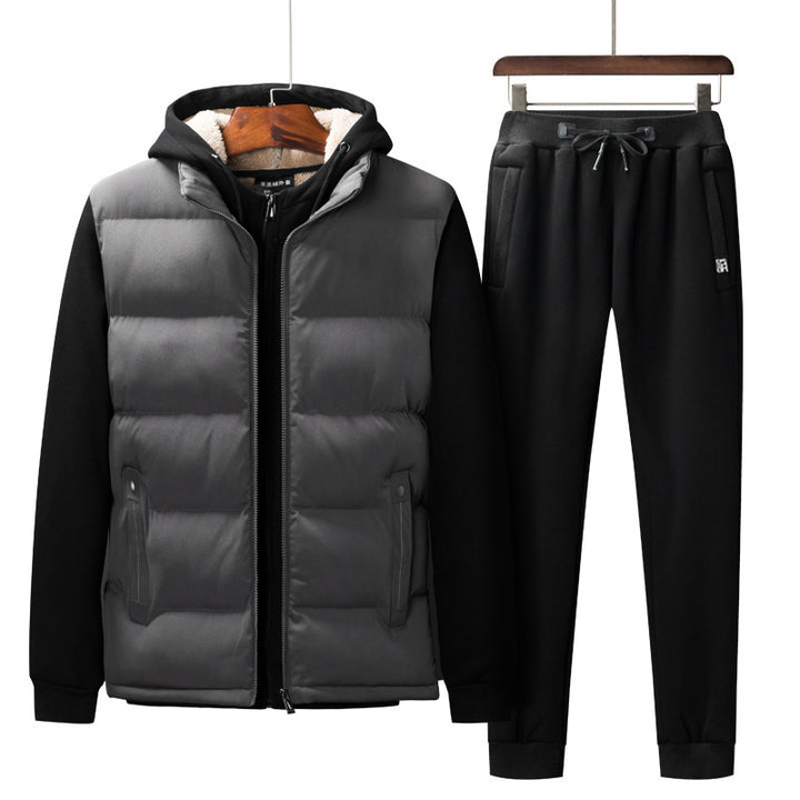 Herren Wattierte Kapuzenweste mit Fleecefutter und schmal geschnittene Jogginghose Set Drune