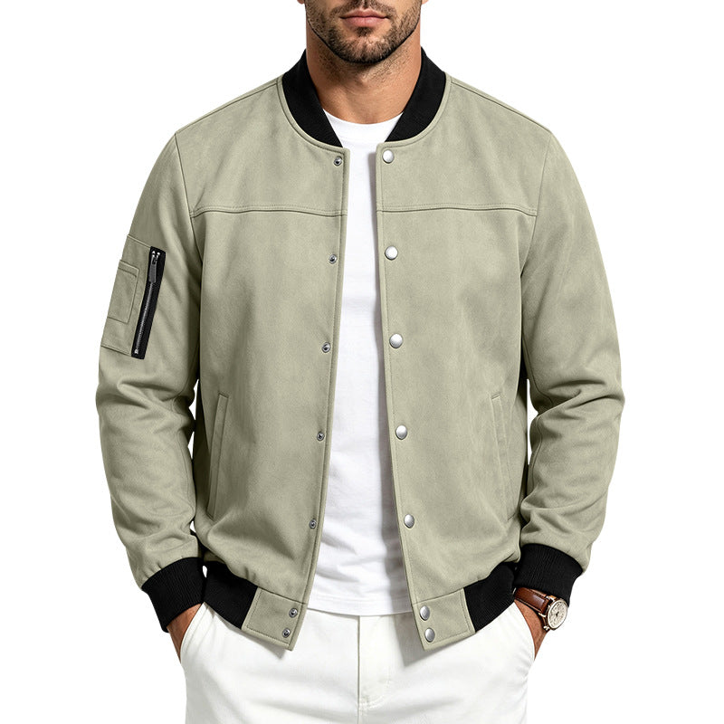 Herren Veloursleder‑Optik Bomberjacke mit Druckknopfleiste, Ärmeltasche und Rippbündchen Drune
