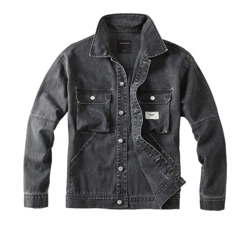 Herren Utility-Denimjacke mit Oversized-Brusttaschen und durchgehender Knopfleiste Drune