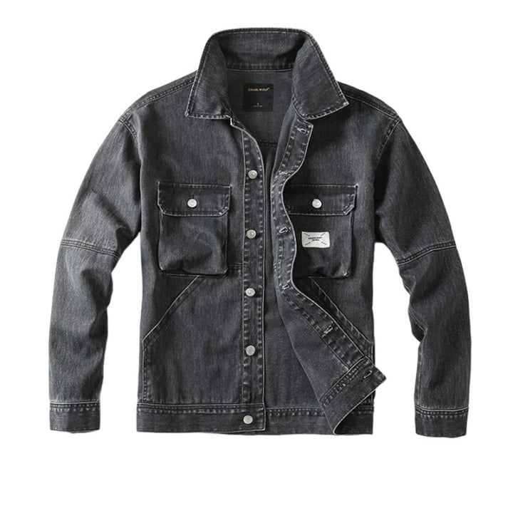 Herren Utility-Denimjacke mit Oversized-Brusttaschen und durchgehender Knopfleiste Drune