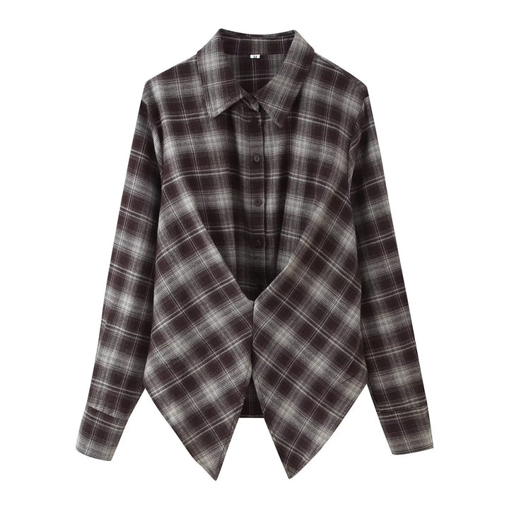 Damen Karierte Oversize-Hemdjacke mit spitz zulaufendem Saum Drune