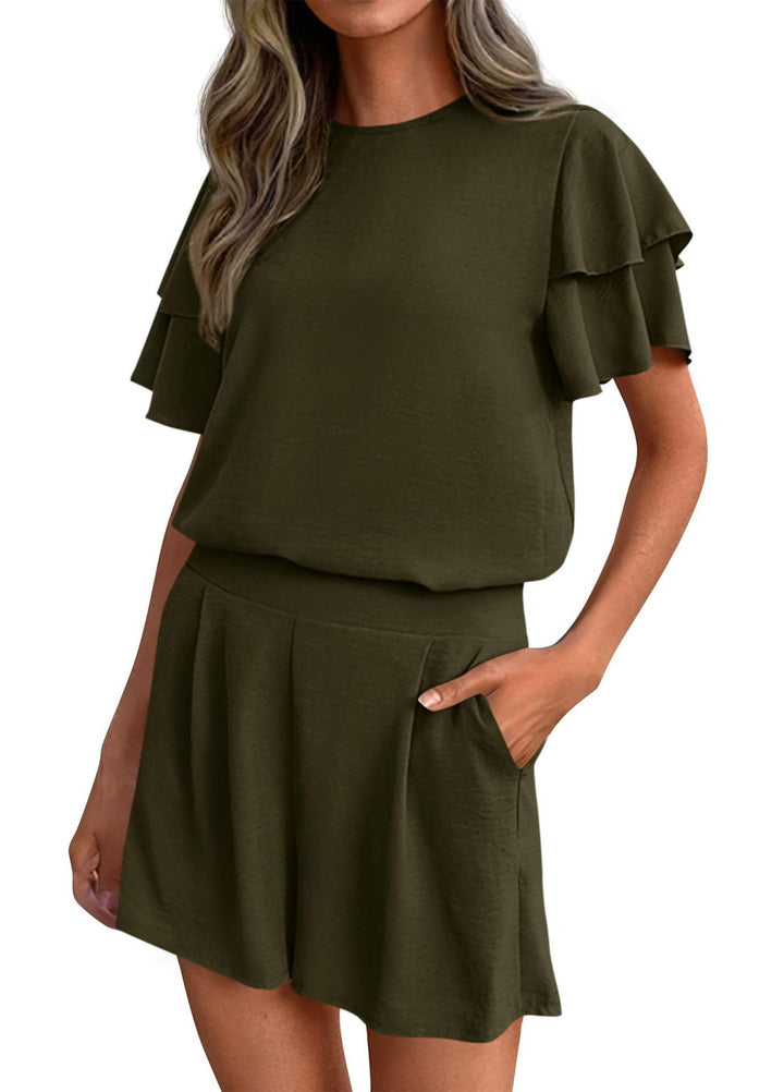 Damen Verspieltes Jumpsuit mit Rüschendetails und seitlichen Taschen Drune