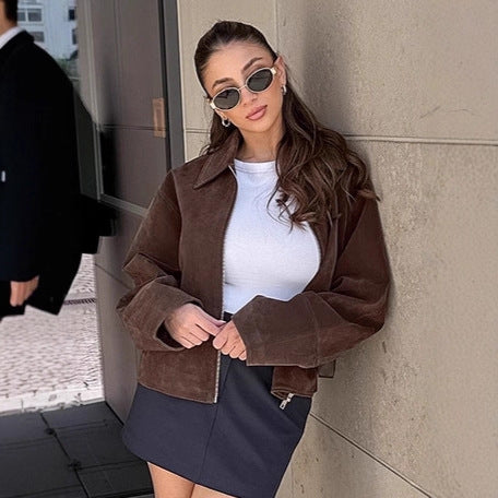 Damen Suede Jacke mit großzügigem Schnitt und eleganten Details Drune