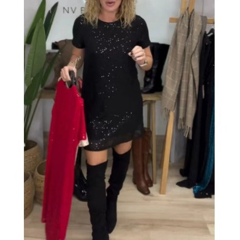 Damen elegantes Partykleid mit funkelndem Paillettenbesatz und modernem Schnitt Drune