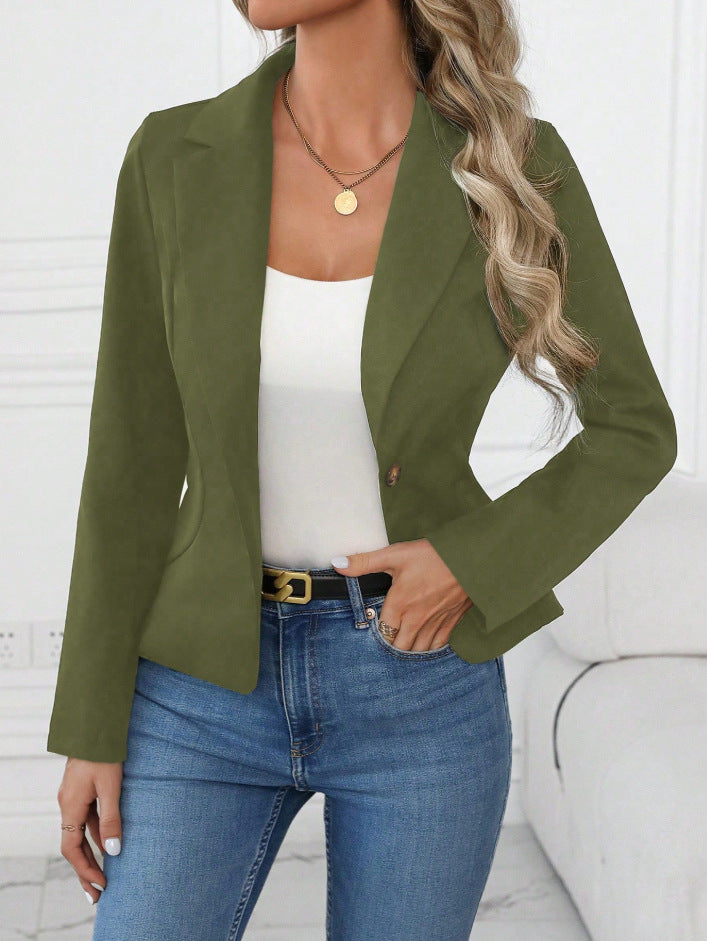 Damen Taillierter Ein-Knopf-Blazer mit Reverskragen und Eingrifftaschen Drune