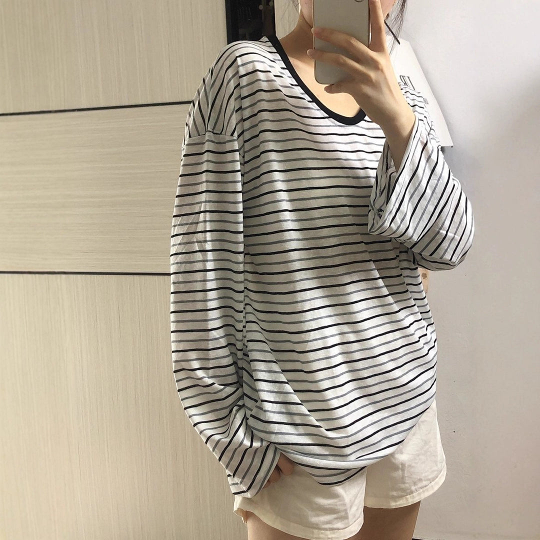 Damen gestreiftes Oversized Longsleeve-Shirt mit weiten Ärmeln Drune