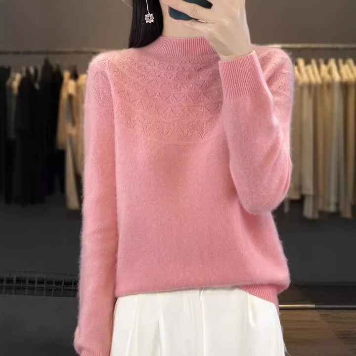 Damen Kuscheliger Mohair‑Optik Pullover mit Zierstruktur am Oberteil und Stehkragen Drune