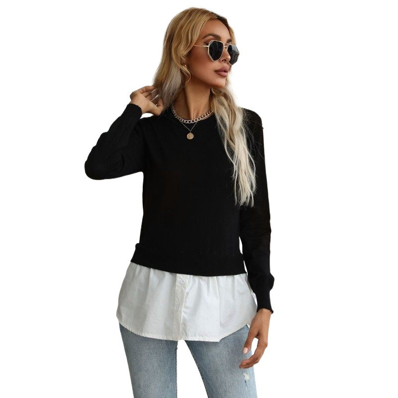 Damen Eleganter Lässiger Pullover mit Hemdunterteil Drune
