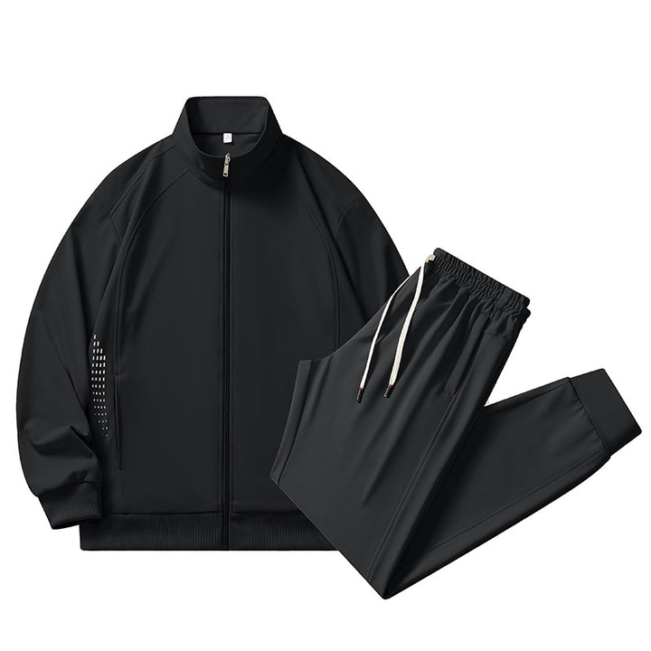 Herren sportlicher Stretch-Trainingsanzug mit Stehkragen, Reißverschlussjacke und tapered Jogginghose Drune