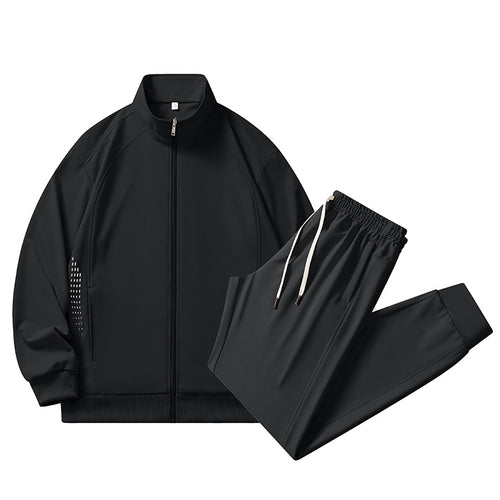Herren sportlicher Stretch-Trainingsanzug mit Stehkragen, Reißverschlussjacke und tapered Jogginghose Drune
