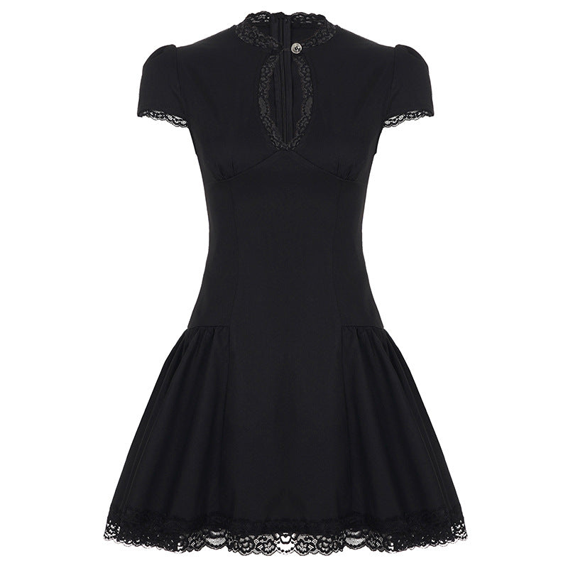 Damen verspieltes Puffärmel-Kleid mit Spitzenbesatz Drune