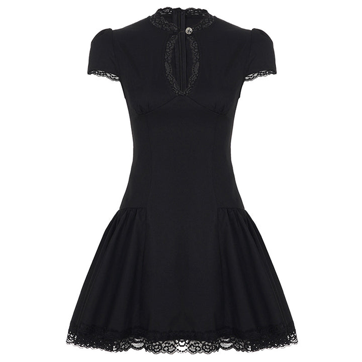 Damen verspieltes Puffärmel-Kleid mit Spitzenbesatz Drune