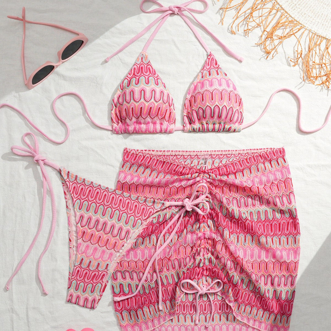 Damen Triangel-Bikini mit Raffinierten Knüpfdetails und Passendem Rock Drune