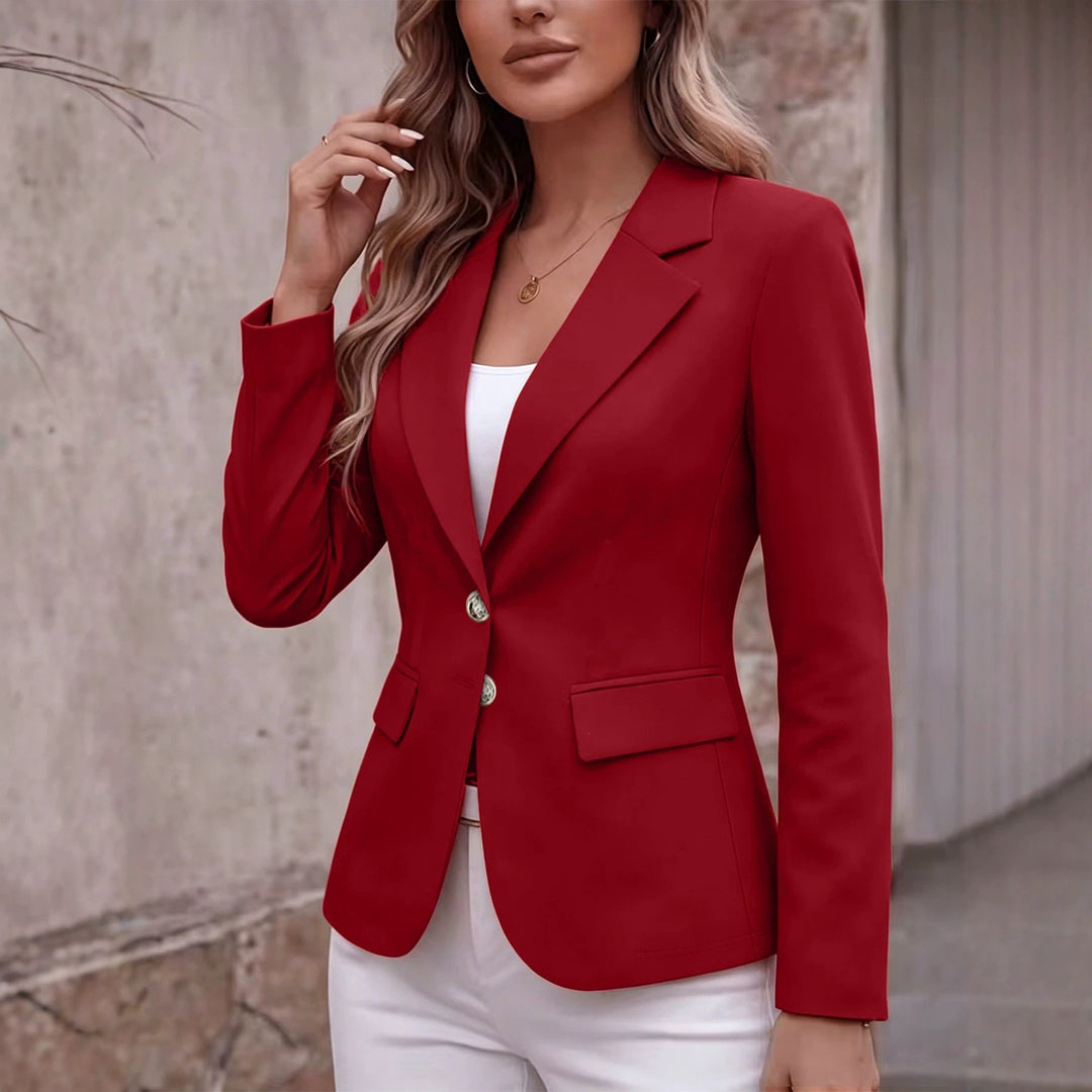 Damen Taillierter Einreihiger Blazer mit Reverskragen und Pattentaschen Drune