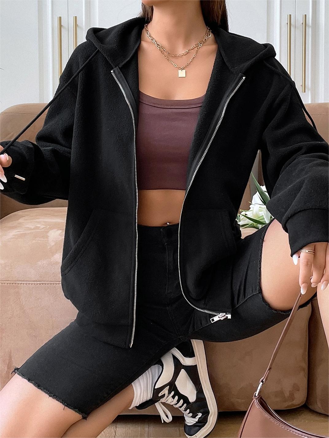 Damen Fleecejacke mit Kapuze und Reißverschluss Drune