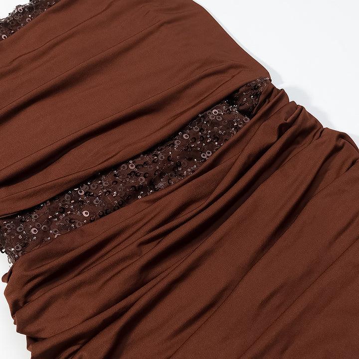 Damen Abendkleid mit schulterfreiem Drape‑Oberteil und Pailletten‑Einsatz Drune