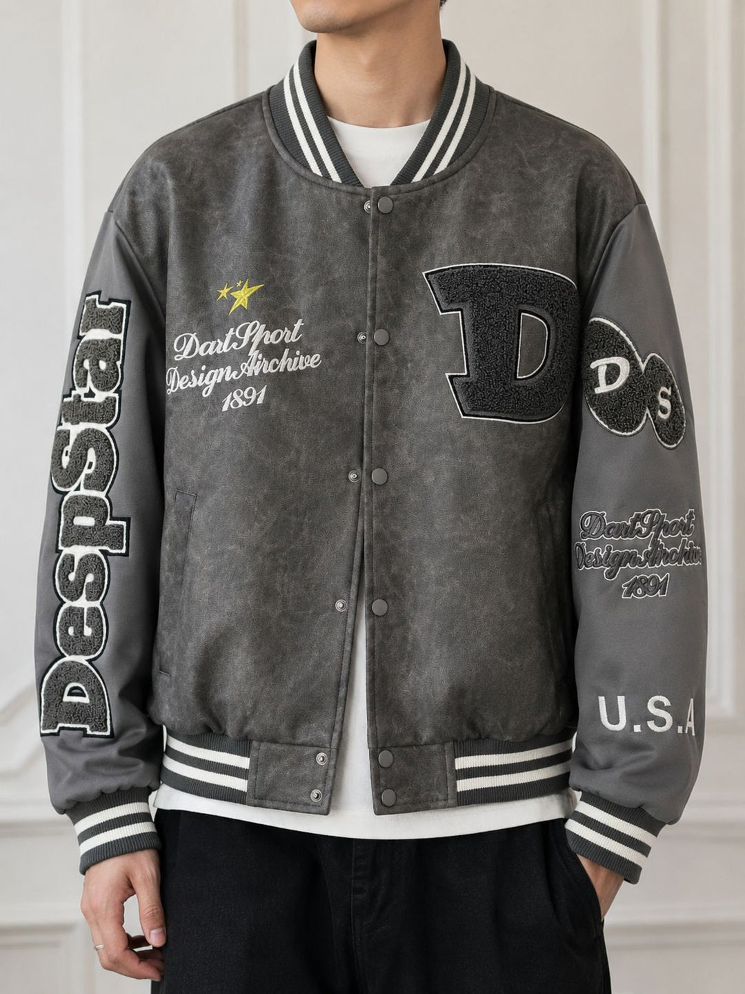 Herren Modische Bomberjacke mit gesticktem Design Drune