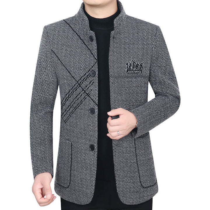 Herren Stehkragen-Mantel aus strukturierter Wollmischung mit schmaler Silhouette Drune