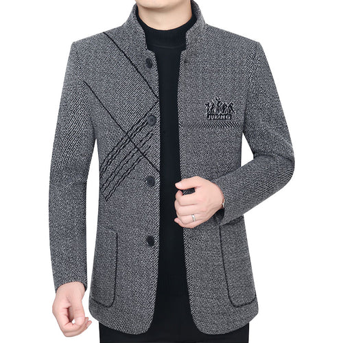 Herren Stehkragen-Mantel aus strukturierter Wollmischung mit schmaler Silhouette Drune