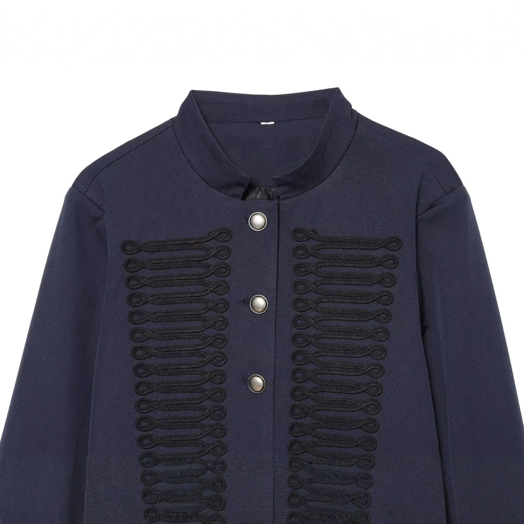 Damen Cropped-Blouson im militärischen Stil mit Zierkordeln und Stehkragen Drune