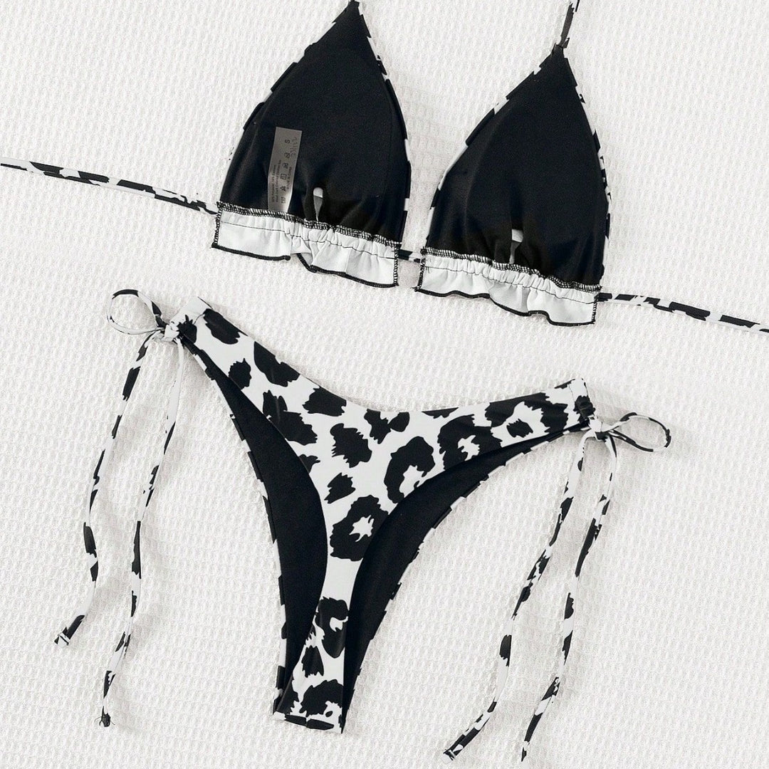 Damen Triangel-Bikini mit tiefem Ausschnitt und verstellbaren Bindebändern Drune