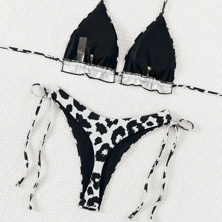 Damen Triangel-Bikini mit tiefem Ausschnitt und verstellbaren Bindebändern Drune