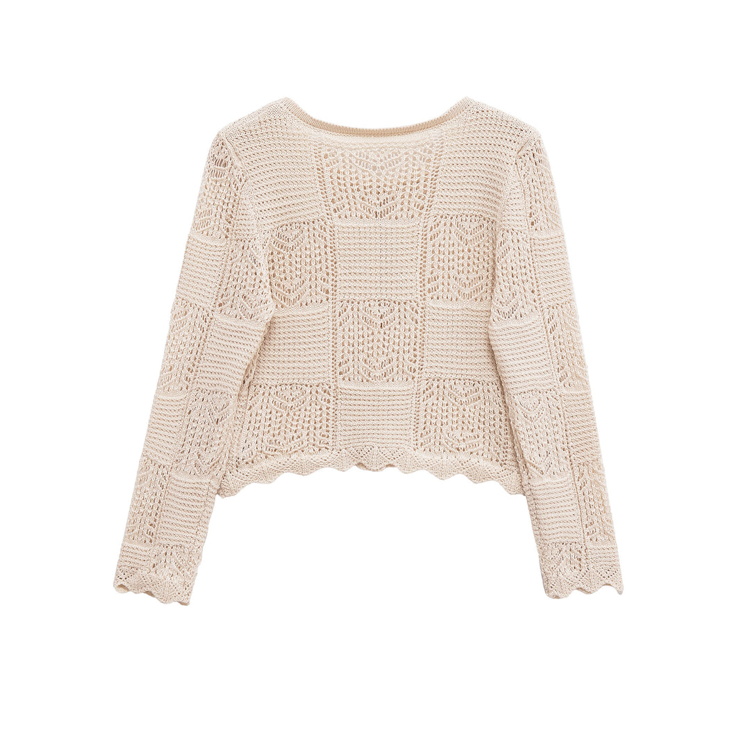 Damen Strickjacke mit filigranem Lochmuster und dekorativen Knöpfen Drune