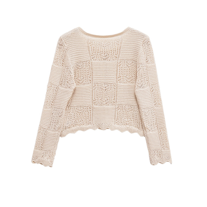 Damen Strickjacke mit filigranem Lochmuster und dekorativen Knöpfen Drune