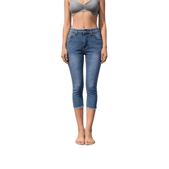 Damen nan schmale knöchellange Jeans mit rohem Fransenabschluss und mittelhoher Taille Drune