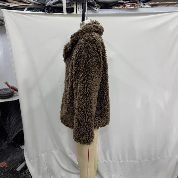 Damen nan Teddyfell-Manteljacke mit großem Schalkragen, wärmender Wattierung und verdeckter Verschluss Drune